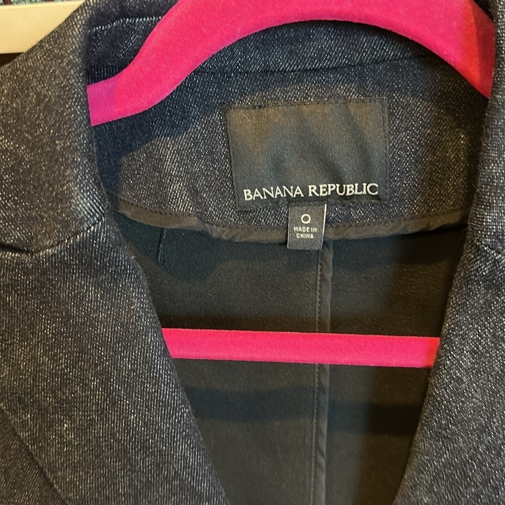 Banana Republic dark blue denim one button closure blazer size 0 - Picture 2 of 3